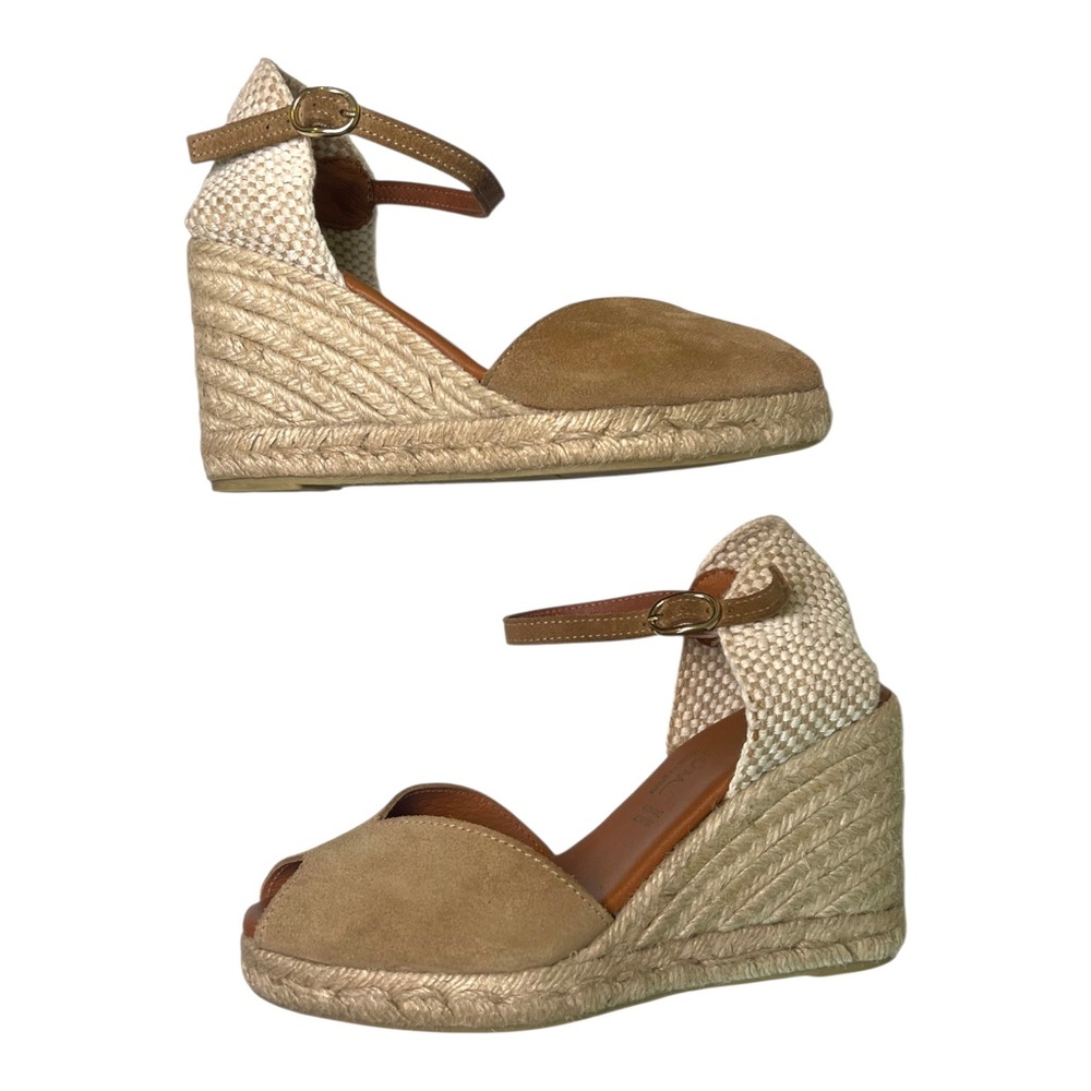 Dalson Tan Suede Peep Toe Wedge Espadrille Sandals Made In Spain Size 6.5 - Picture 12 of 12